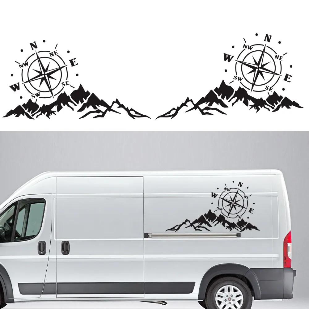 Car Sticker 2PCS Mountain Adventurers Compass Graphics Decoration Rv Camper Truck Truck Door Waist Line Hood Decal,56*30CM