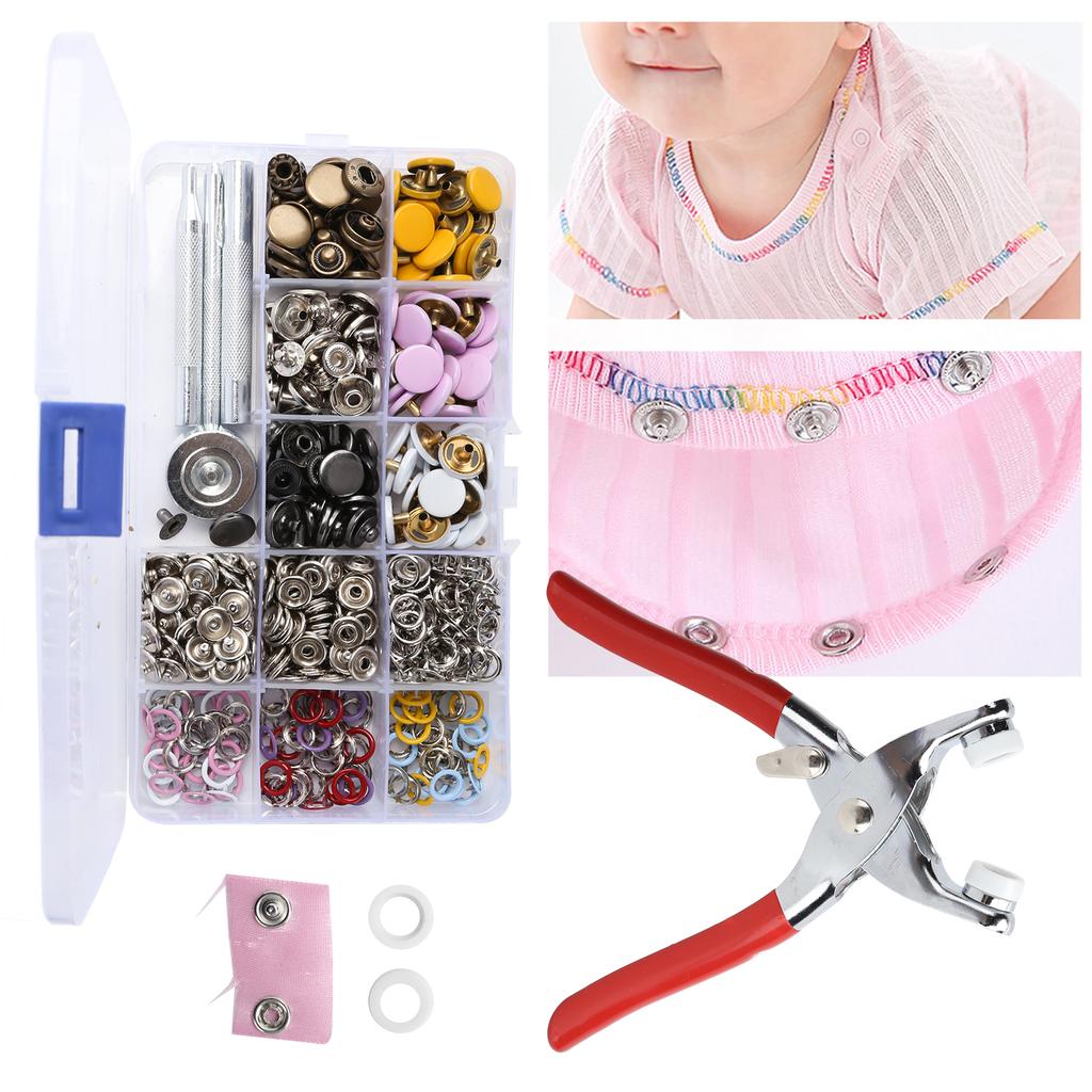 Snap Button Kit Colorful Brass Prong Press Stud Snap Fasteners with Installation Tool Set