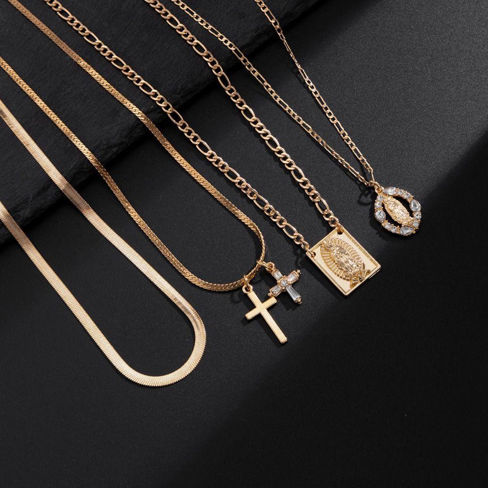 Love Bowknot Multilayer Pendant Necklace Crystal Y2K Metal Necklace Beaded Necklace  Women