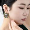 Retro Ethnic Enamel Emerald Flower Zen Lotus Silver Stud Earrings