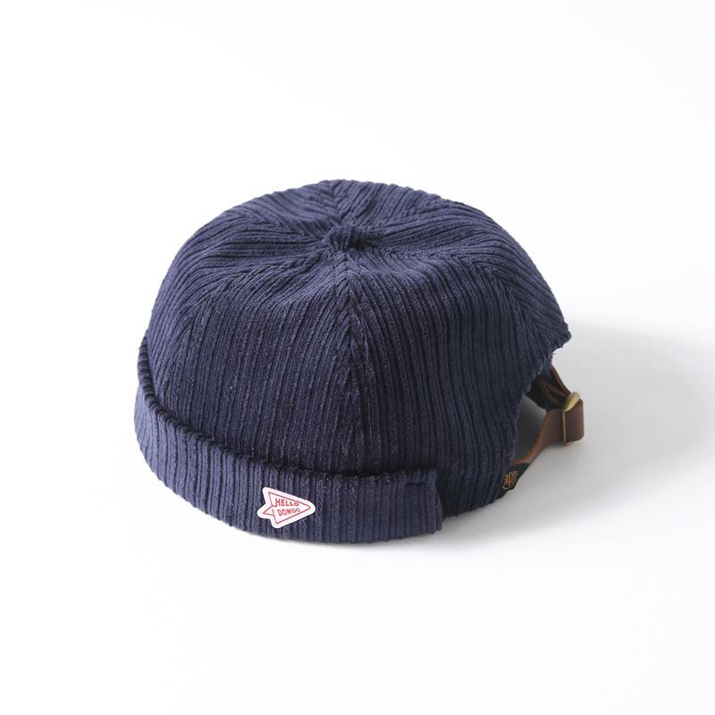 

Corduroy Brimless Docker Leon Cap Adjustable Street Casual Sailor Skullcap Beanie Hat No Brim Rolled Cuff Retro Trucker Worker M56-60 cm