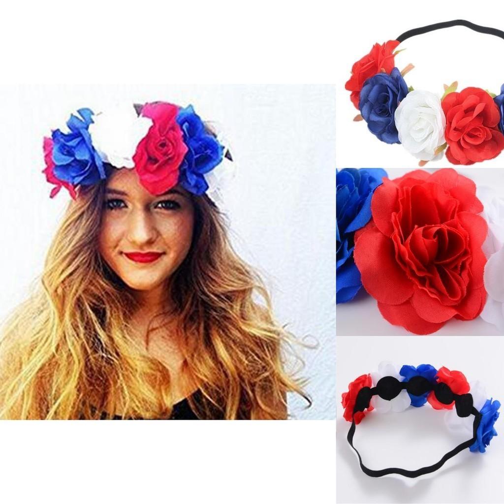 Red White Blue Flower Crown Headband For Queens Jubilee Festivities