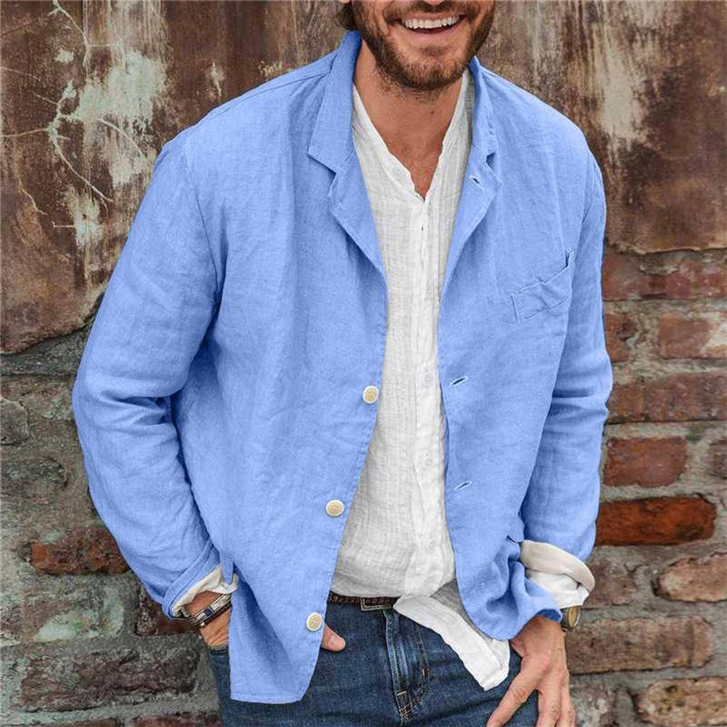 Men's Solid Color Casual Cardigan Button-up Collar Long-sleeved Shirt