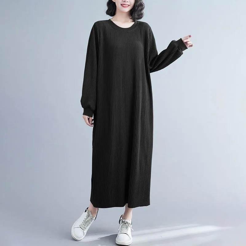 Dress for Woman Cotton Plus Size Loose Stretch Casual Solid Color Soft Long Sleeve Dresses