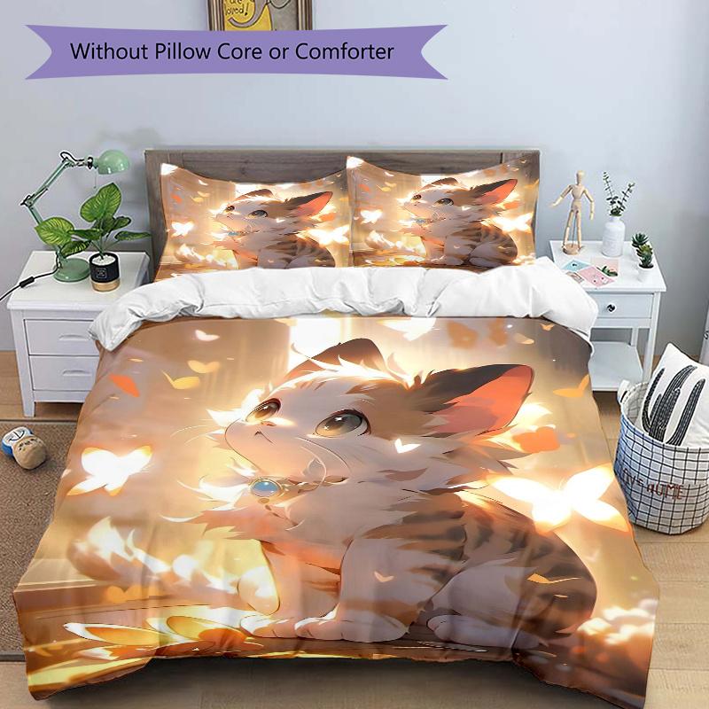 3pcs Handsome Cute Cat Quilt Set Cartoon Themed Bed Quilt Set Lovely Character Bedroom Decor Bed Quilt 135x200cm