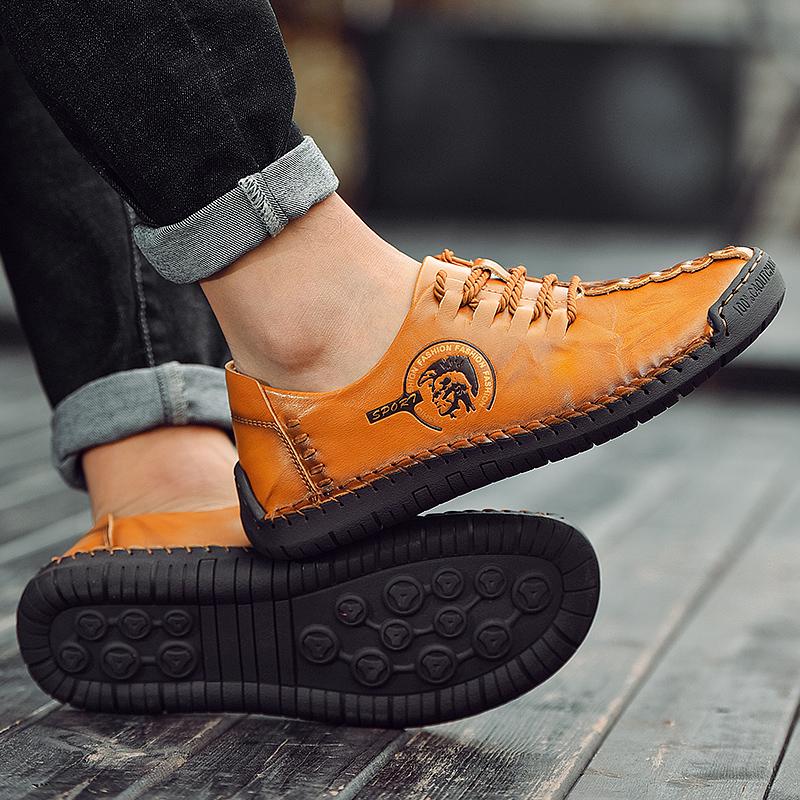 Pantofi casual retro pentru bărbați, cizme casual din piele naturală lucrate manual, mărime mare, ghete la gleznă