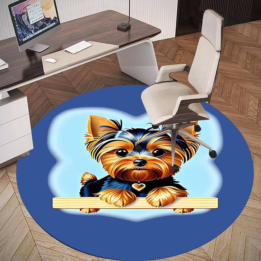 1PC Yorkshire Terrier Cute Heart Round Chair Mat Area Rug - Non-Slip, Floor Mat for Office, Bedroom, Home Decor Christmas Gift C0528071