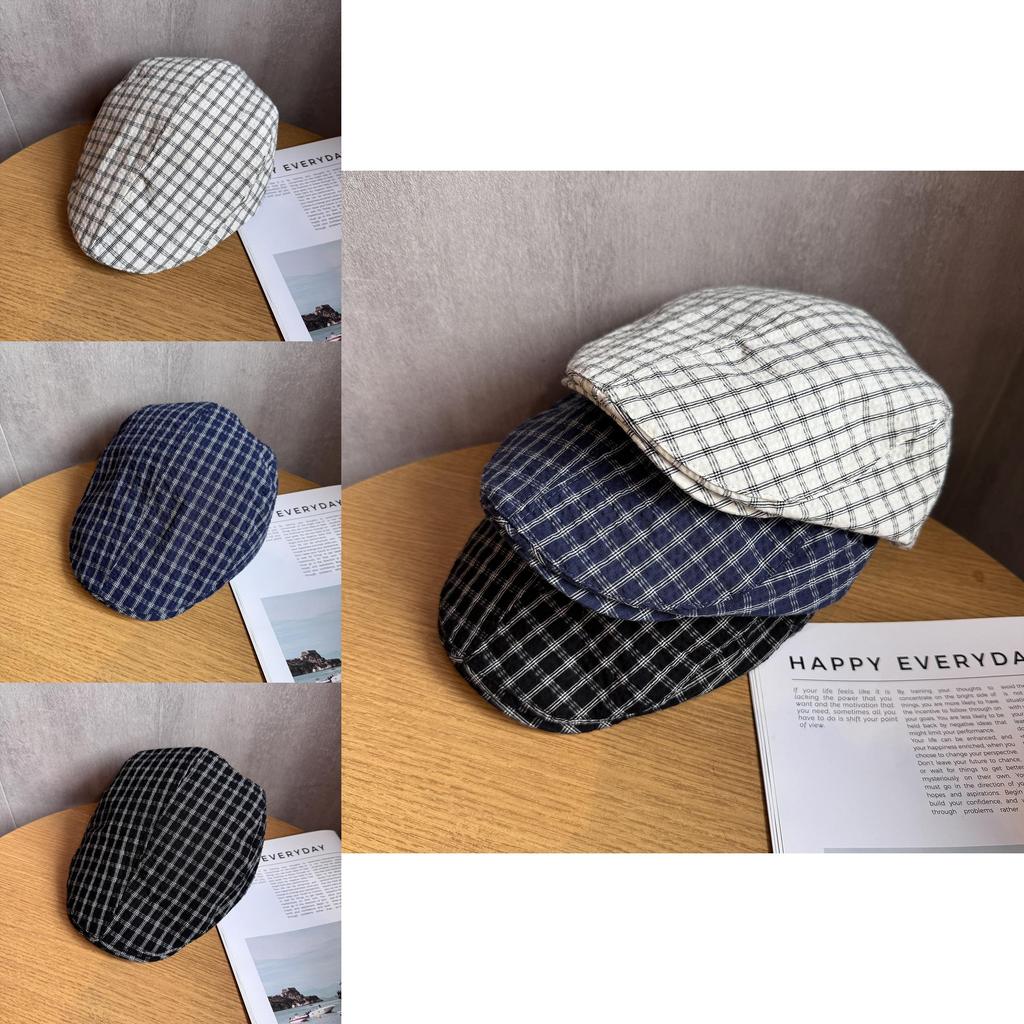 Vintage Japanese Plaid Newsboy Cap With Breathable Cotton For Casual Summer And Autumn Wear