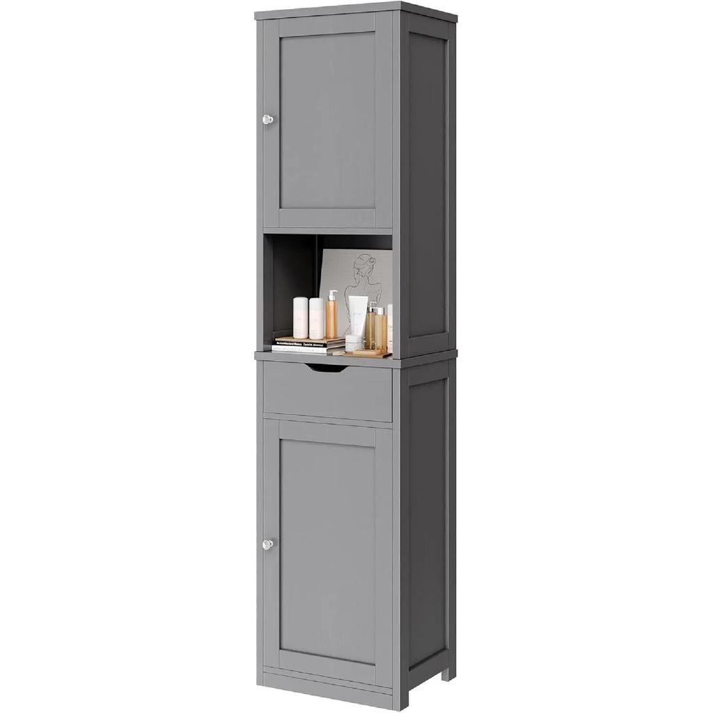 Tall Bathroom Storage Cabinet, 64”H Narrow Storage Unit for Small Spaces, Freestanding Modern Cabinet with Adjustable Shelves