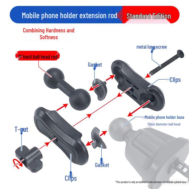 Tige d'extension de base de support de voiture pour téléphone, boule dure de 17 mm