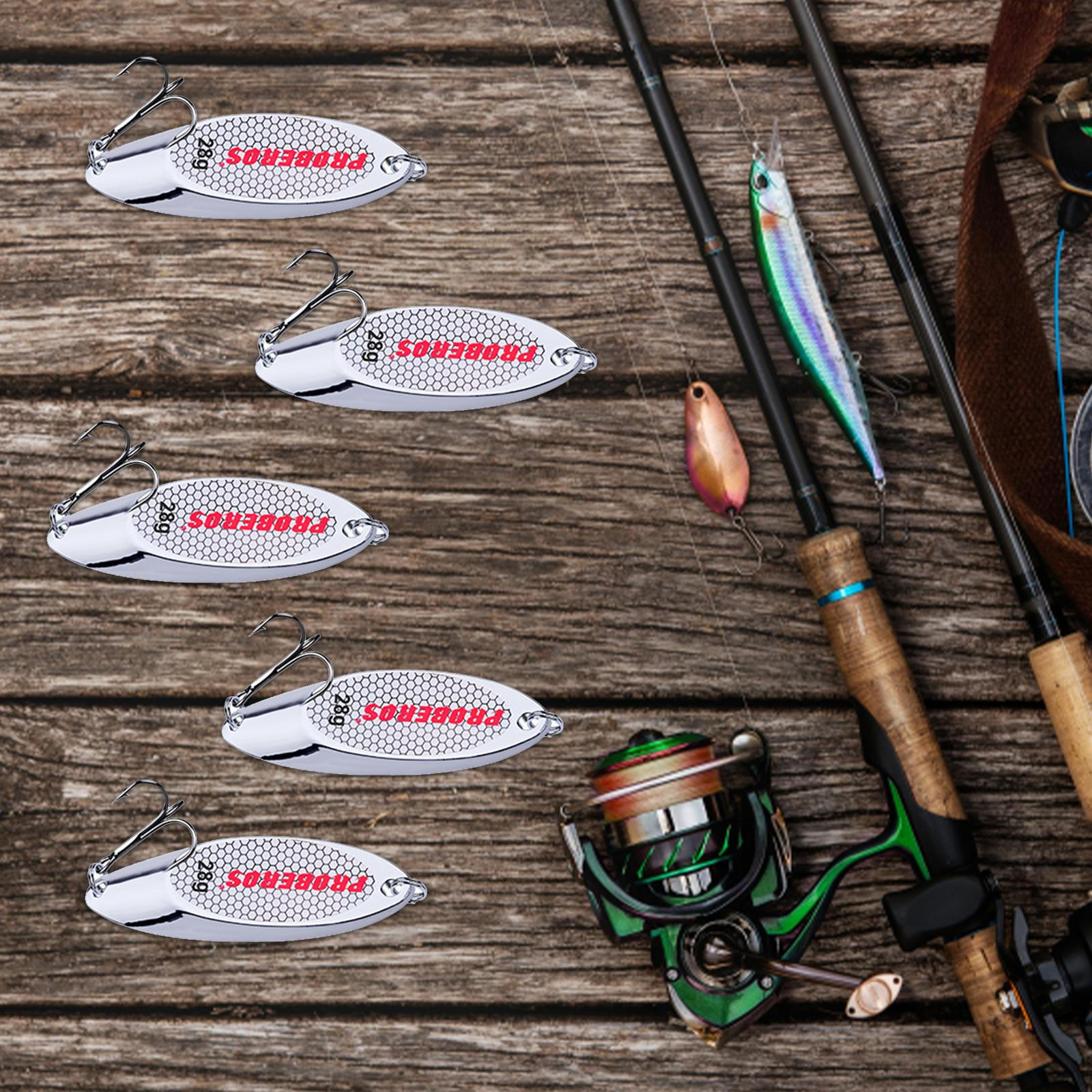 

5 Pcs. 5pcs Fishing Spoons, Long Distance Saltwater Bass Baits, Freshwater Jigging Bait, Silver 28g