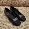 Leather Small Fragrant Style Color Matching Light Mouth Flat Bottom Ballet Shoes Women's Spring and Autumn Commuting Double One-word Buckle Belt Ma