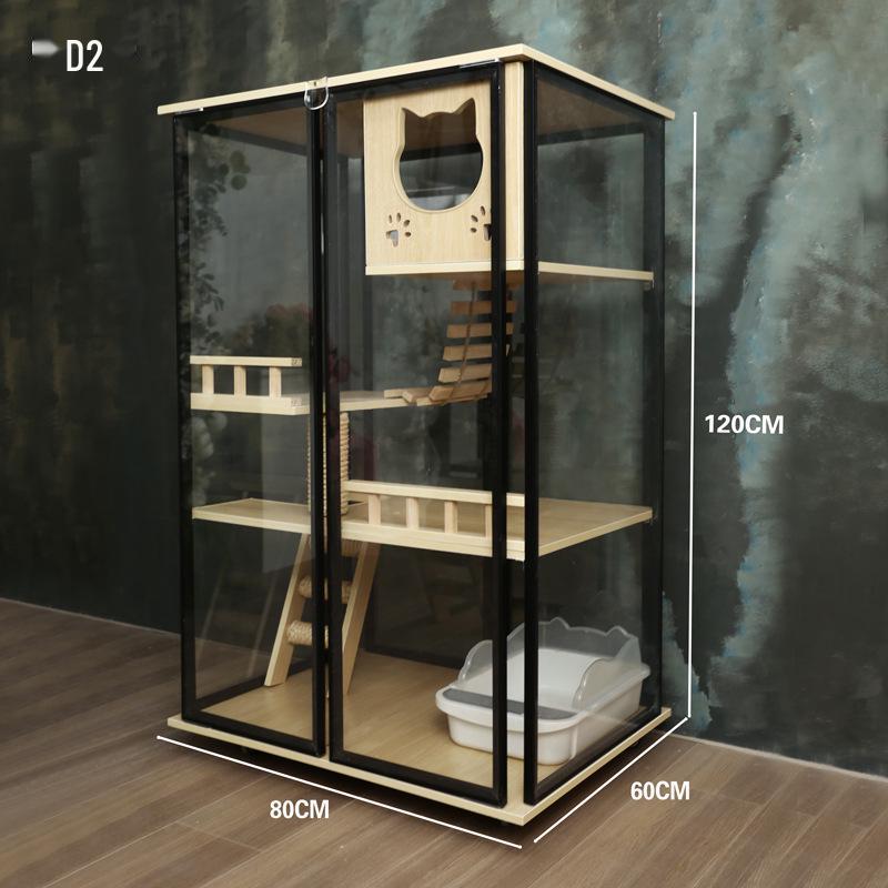 Transparent Three-Layer Luxury Indoor Cat Villa with Spacious Wood Design