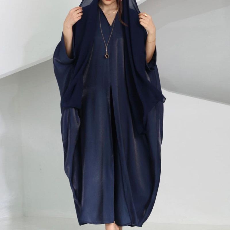 

2024 Ближневосточная мусульманская мода Элегантное платье-кардиган-халат One Size темно-синий