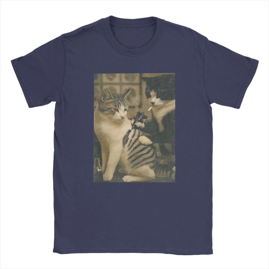 Funny cat Tattoo T Shirt Summer Harajuku TShirts Men Cotton O Neck Plus Size Clothing Short Sleeve Vintage Tops