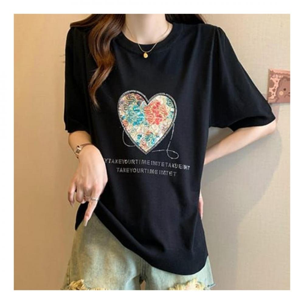 Navava Women Lovely HearT Beads PoinT ShorT Sleeve KniT T shirT Nk2259