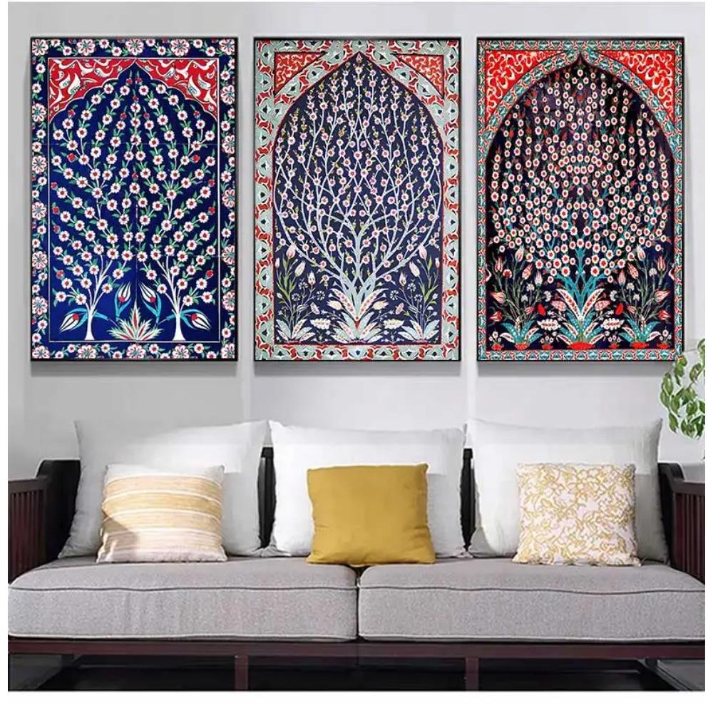 Turkish Tile Tree of Life Watercolor Painting Prints Traditional Ottoman Floral Wall Art Picture Canvas Poster Home Decor