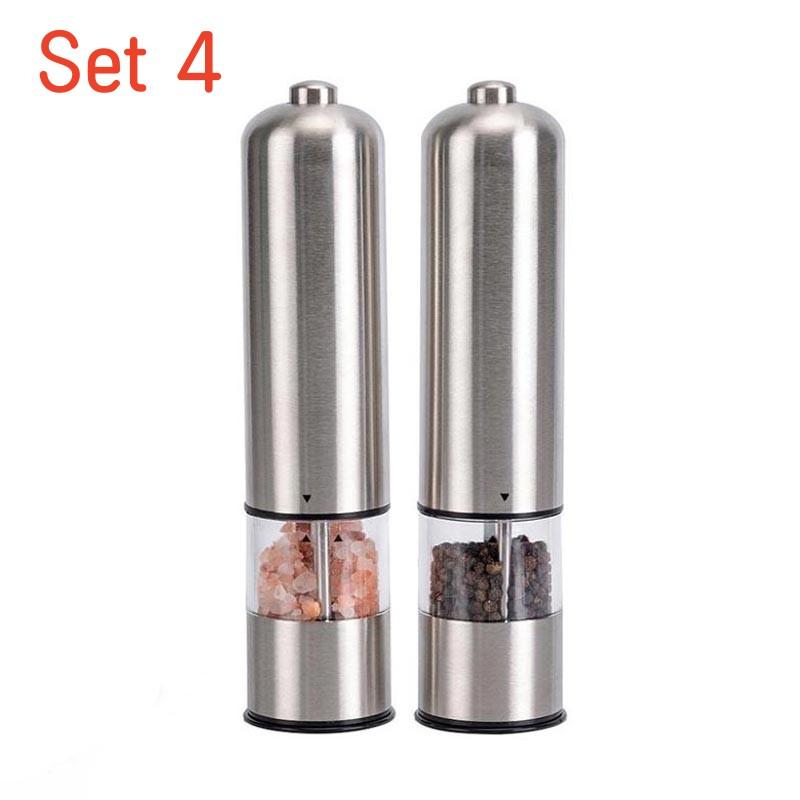 Electric Salt Grinder Set with Steel Shelf,Stainless Steel Pepper Mill with LED Light,Adjustable Coarseness Pepper Grinder Tools