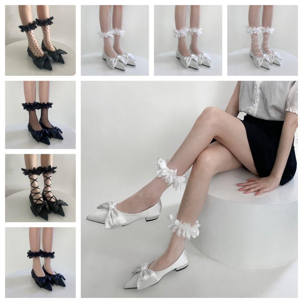 

Nylon Silk Socks Y2K Lace Socks Hosiery Sheer Socks Girl white-transparent