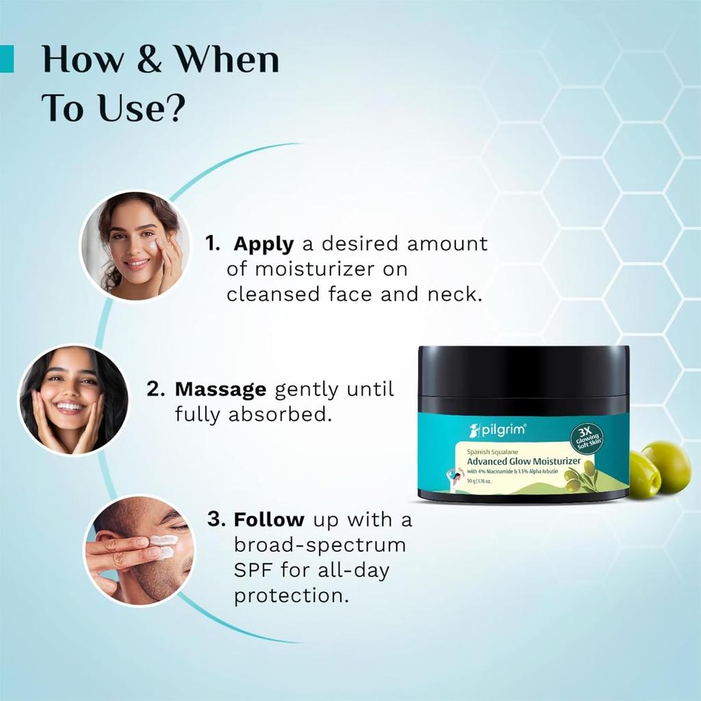 Pilgrim Squalane Glow Moisturizer, 50gm Each (Pack of 2)