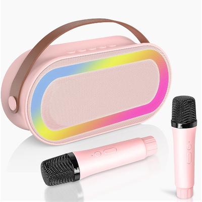 Máquina de karaokê portátil para crianças - Caixa de som Bluetooth portátil com 2 microfones sem fio e luzes LED, brinquedos de karaokê para presente de Natal para meninas e meninos
