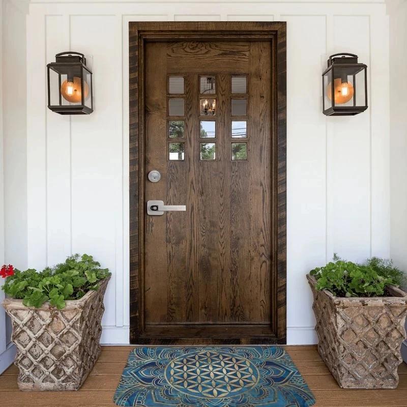 Flower of Life In Lotus Mandala Front Entrance Doormat Sacred Geometry Meditation Anti-Slip Bathroom Mat Room Floor Mat