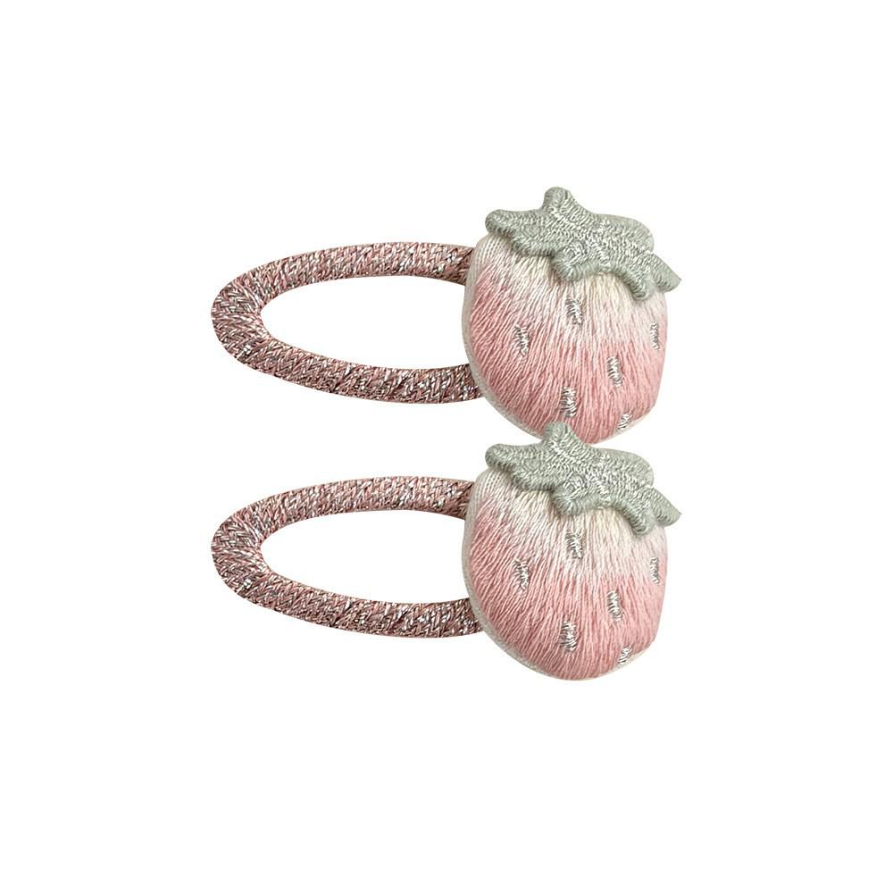 Korean Pink Strawberry & Mushroom Embroidered Lace Hair Clip for Girls