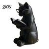 Study Room Decor 3D Printed Reading Cat Figurine, Decorative Ornament with Weighted Anti-Slip Base, Bookshelf Decoration Intellectual Statue
