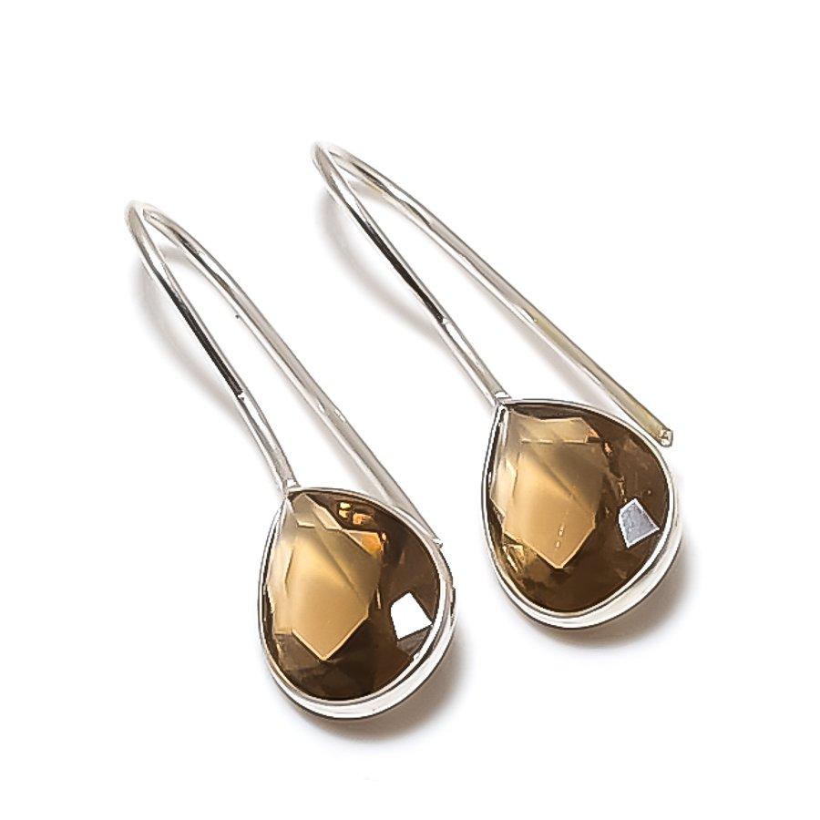 Natural Smoky Topaz Gemstone 925 Sterling Silver Jewelry Earring 1.26 AE-12597
