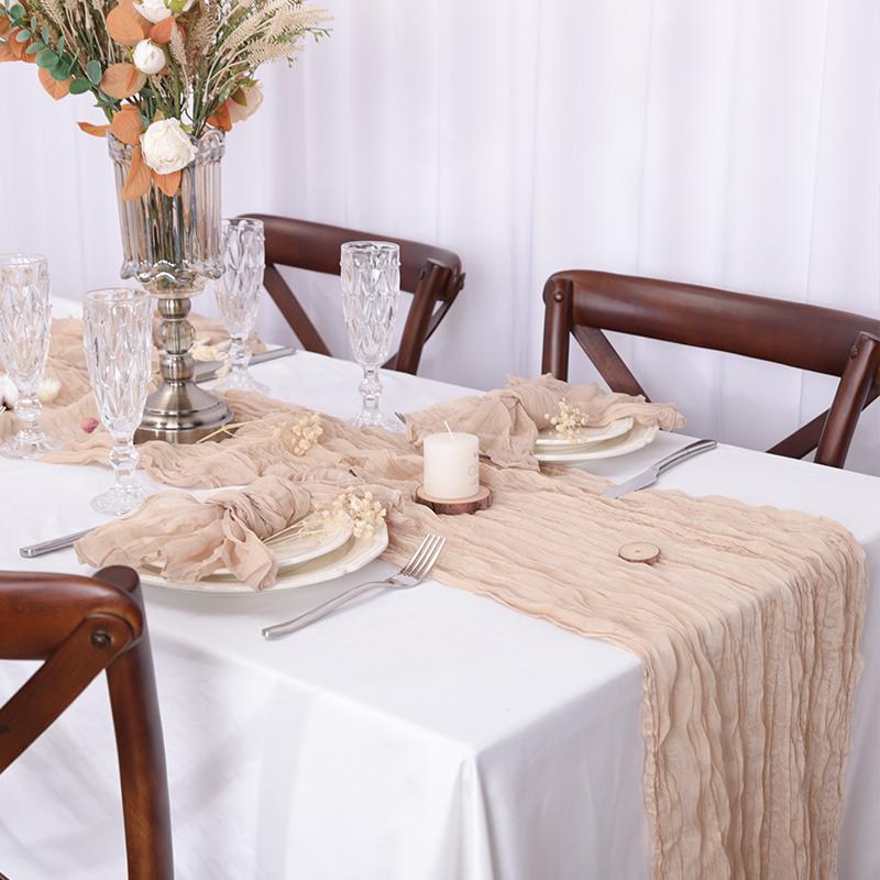 Sada stolního běhounu a ubrousků z gázy Boho Rustikální zmačkaná dekorace pro svatbu, narozeninovou oslavu, jídelní stůl