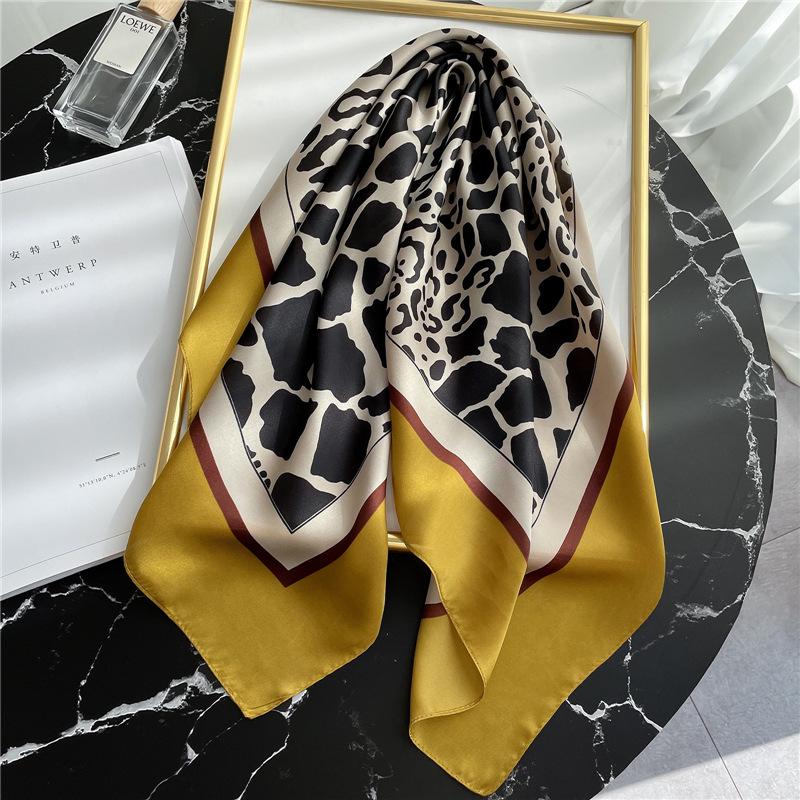 Women's 70cm Leopard Print Silk Scarf - Versatile Square Scarf for Professional and Casual Wear