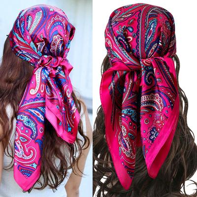 Foulard Quadrato Hijab 90*90cm Lusso Stampa Paisley Fasce per Capelli Sciarpa Moda Donna Morbido Raso Bandana Fazzoletto