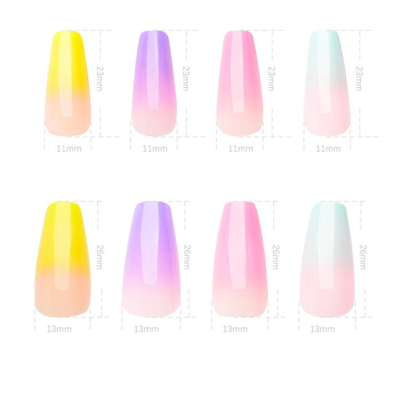 24PCS/box Gradient Color Ballet Med-Length Fake Nails Press On Full Cover Wearing Wearable Acrylic Nail Tips with Glue for Girls
