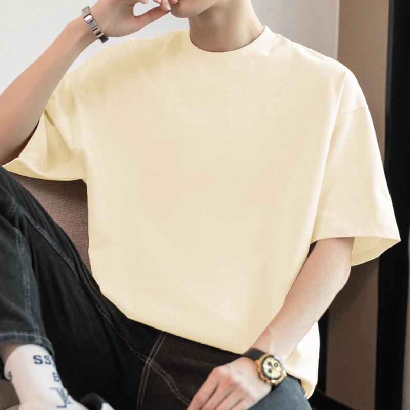 Pánské těžké tričko s krátkým rukávem z čisté bavlny, jednobílé, americký styl