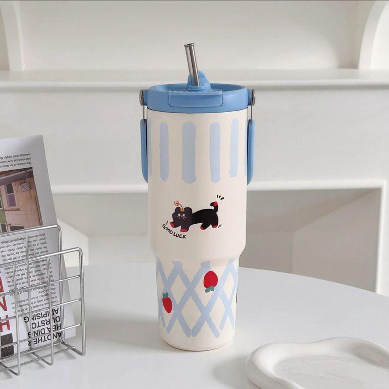 Large-Capacity Thermos Cup for Girls, High-Looking 2024 New Model Straw Cup, Student Portable Water Cup, Giant Size