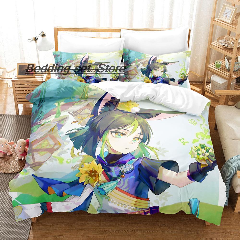 Kawaii Genshin Impact Tighnari Sängkläder Set Enkelt Twin Full Queen King Size Sängset Aldult Barn Sovrum Påslakanset