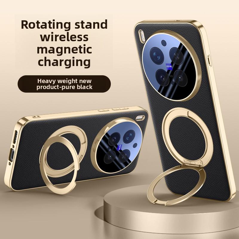 For VIVO X300 Pro Case Luxury PU Leather Ring Stand Magnetic MagSafe Protective Back Cover For VIVO X300 X300Pro Phone Shell