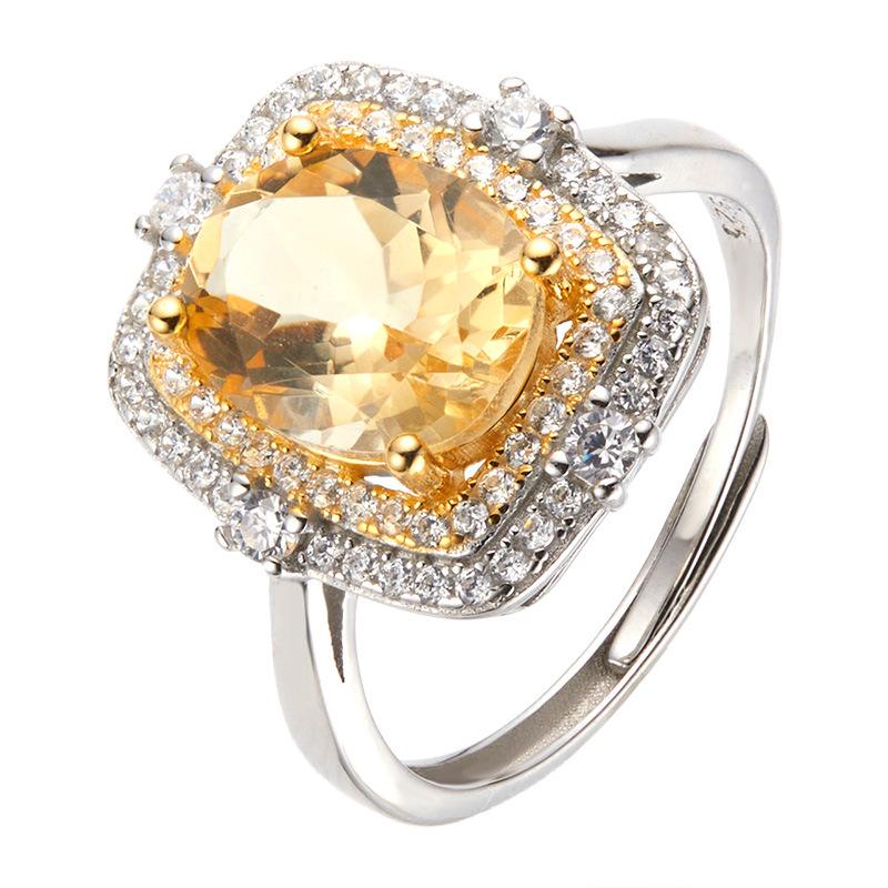 S925 Sterling Silver 18K Gold Natural Gemstone Ring Light Luxury Index Finger Ring Energy Jewelry Women
