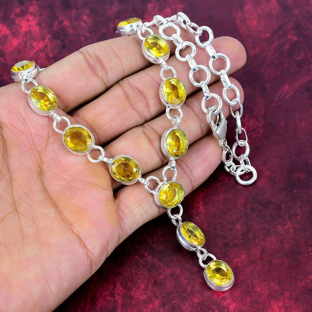 Citrine Necklace Gemstone Jewelry, 925 Solid Sterling Silver Necklace, Handmade Jewelry Birthstone Necklace, Gift For Him
