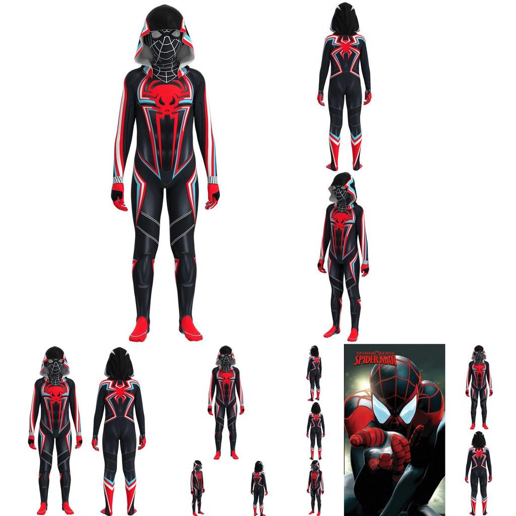 Schwarzes Spiderman-Cosplay-Kostüm, Kapuzenbody, Halloween-Karneval-Rollenspiel für Kinder und Erwachsene