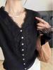 Women's V-Neck Wool Lace Cardigan - Long Sleeve, Short Jacket, Autumn/Winter Style, Trendy Temperament