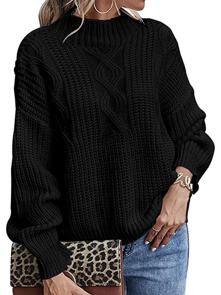 Women's Autumn Winter Sweater: Long Sleeve Mid Neck Slim Fit Base Layer Round Neck Pullover Luxurious Relaxed-fit Slimming and Versatile Top