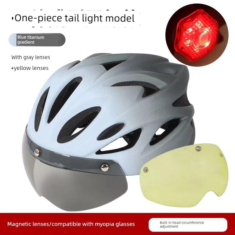 High-Quality Matte Cycling Helmet with Night Warning Tail Light, Suitable for Delivery Riders, Detachable Visor, Unisex