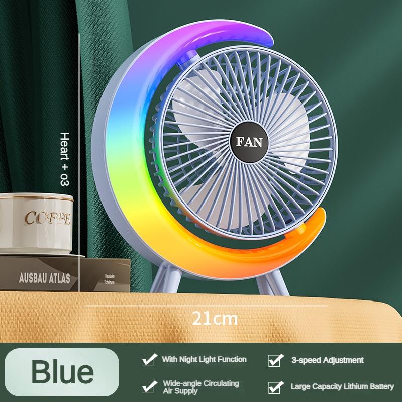 Desktop Small Fan Cool Scrolling Light High Wind Power 3 Speed Adjustment Outdoor Camping Home Dormitory Portable USB Charging
