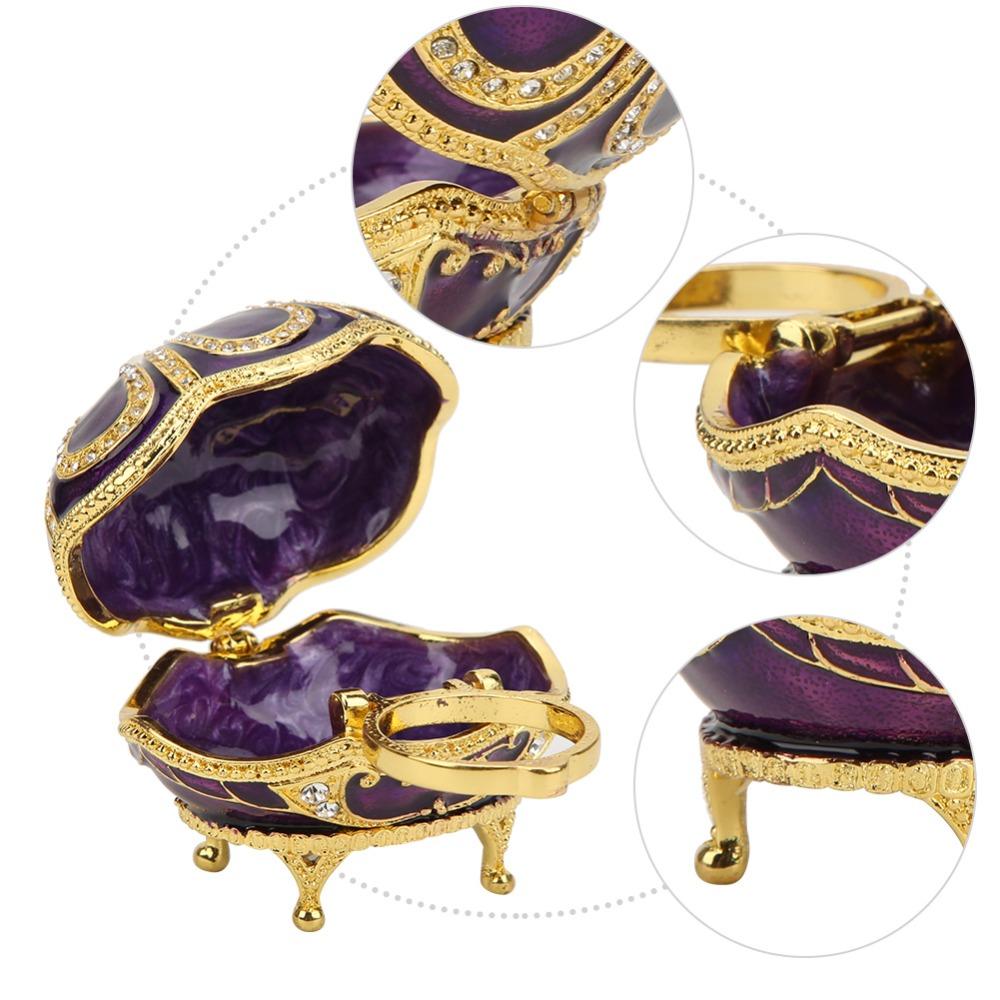 Hinged Lid Metal Trinket Box Purple Enamel Rhinestone Ornament Enamel Jewelry Box Home Decor