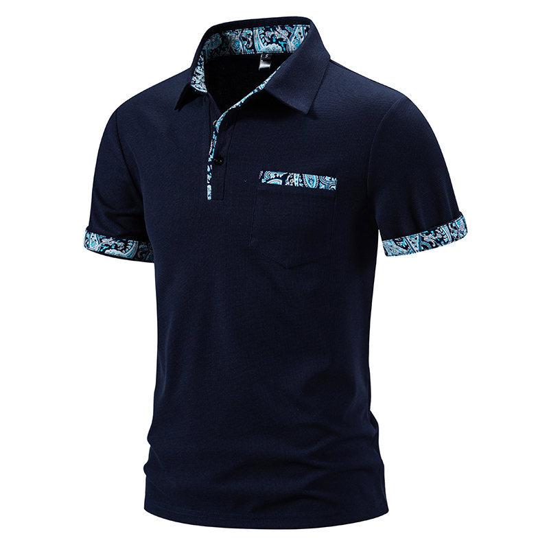 

Мужская повседневная рубашка-поло с коротким рукавом, деловые рабочие рубашки, легкие дышащие рубашки для гольфа, футболки с воротником обычного кроя для мужчин, летние футболки S темно-синий