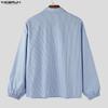 INCERUN Oversized Men Long Sleeve Striped Print Shirts Casual Loose Button Tops