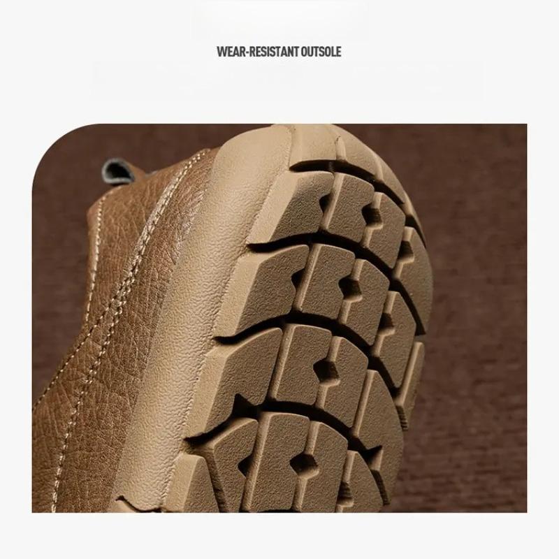 New Men's Soft Leather Casual Shoes Men Breathable Lace-Up Flat Heel Rubber Walking Shoes Fashion Comfortable Sneakers