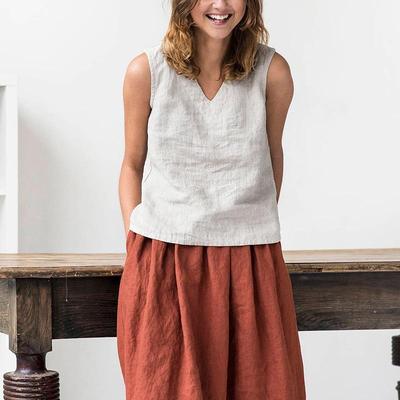 Einfache ärmellose Baumwollleinen-Frauen-Oberteile Sommer Casual All Match Loose Render Femlae Westen