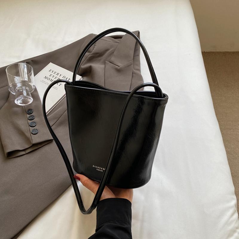 

Сумки-ведра с красными буквами в стиле ретро для женщин, универсальная сумка через плечо, монохромные женские сумки для покупок и путешествий, новые